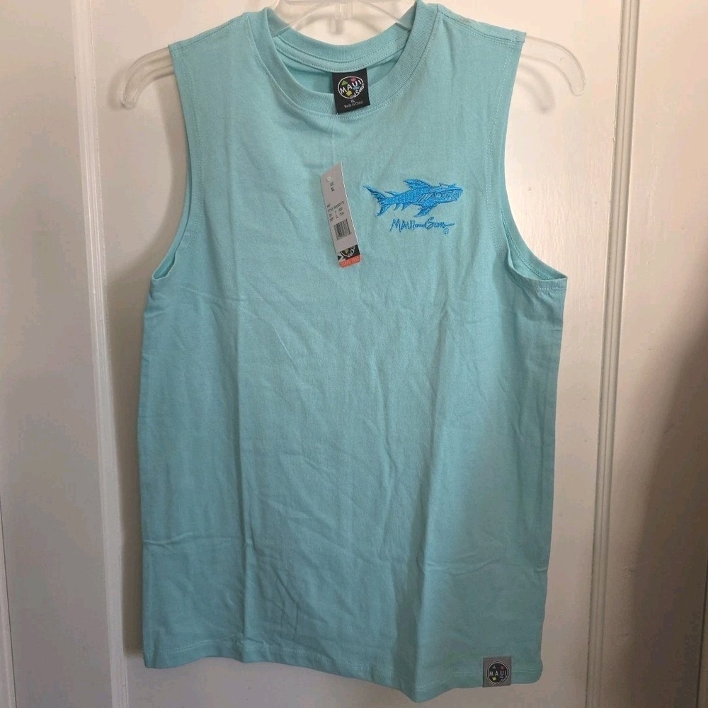 Maui And Sons Tank Top Shark Kids XL NEW Light Blue Teal